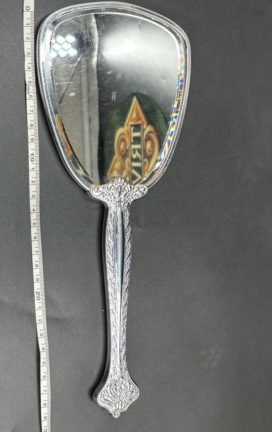 Vintage Vanity Brush & Hand Mirror Set Floral Silver Tone Mid Century