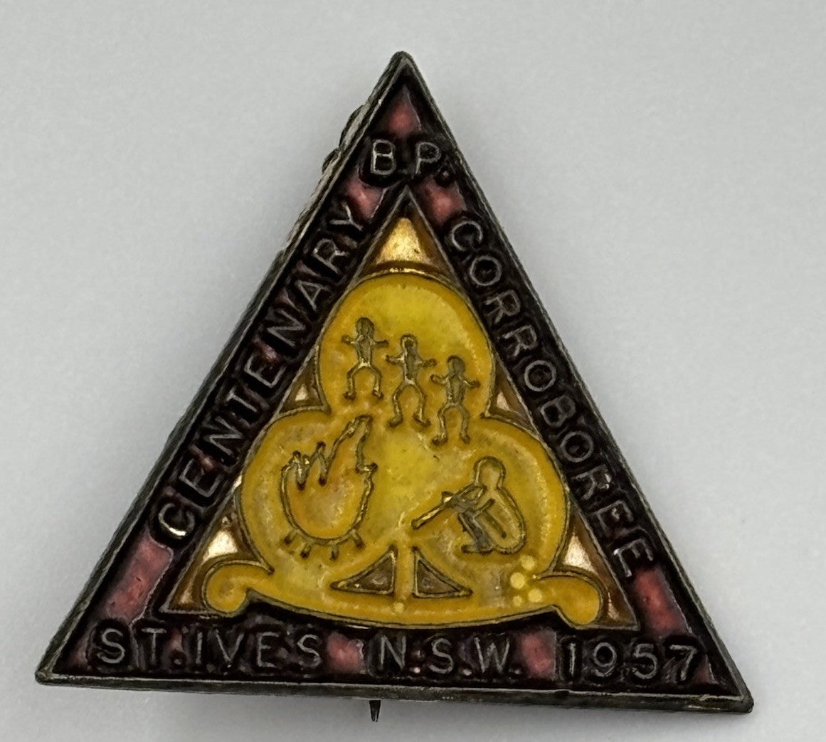 1957 Rover Scouts Corroboree Enamel Badge A.J. Parkes NSW
