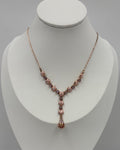 Avon Pink Enamel Daisy Y Drop Necklace Rose Gold Tone Rhinestone Vintage Signed