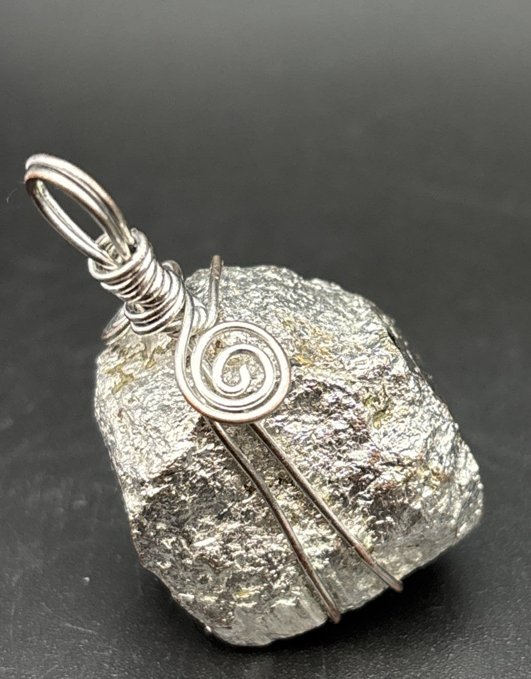 Vintage Natural Raw Pyrite Crystal Nugget Wire Wrapped Pendant Mineral Specimen