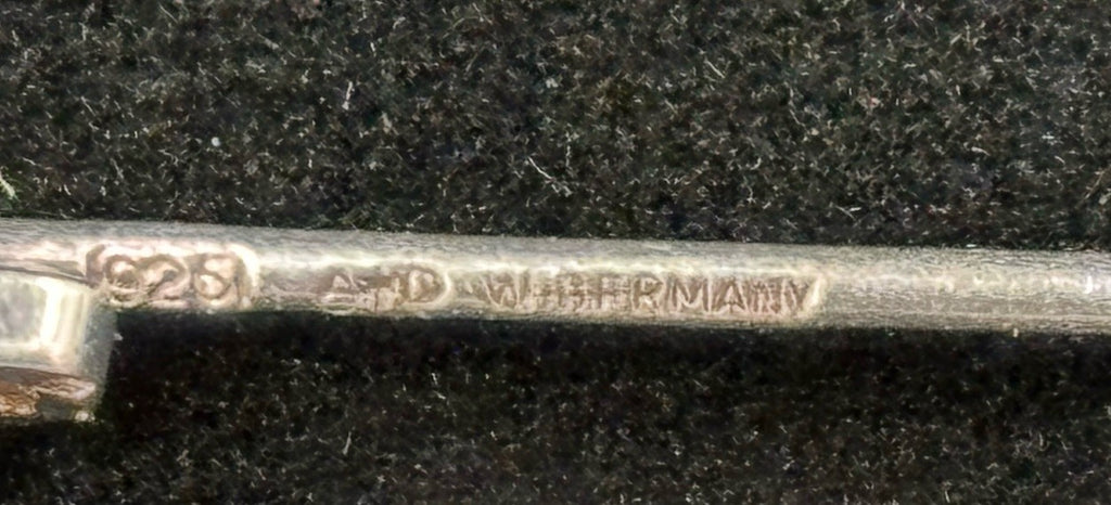 German Antique 925 Silver Bar Brooch AD Signed Blue Sapphire
