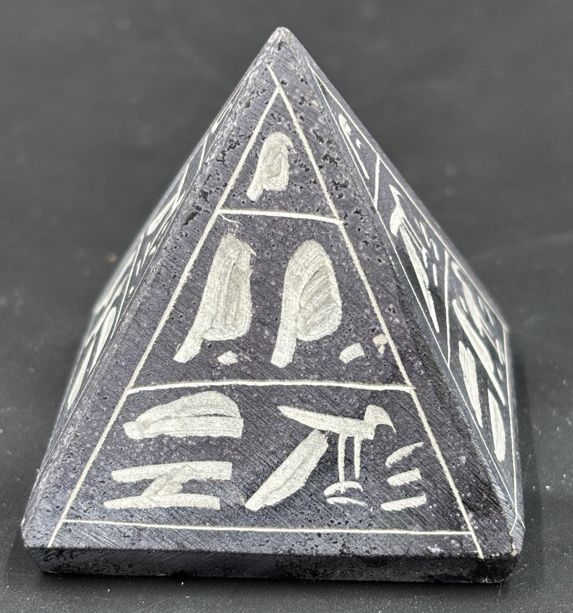 Egyptian Basalt Pyramid Hieroglyph Carved Stone Souvenir Handmade Egypt