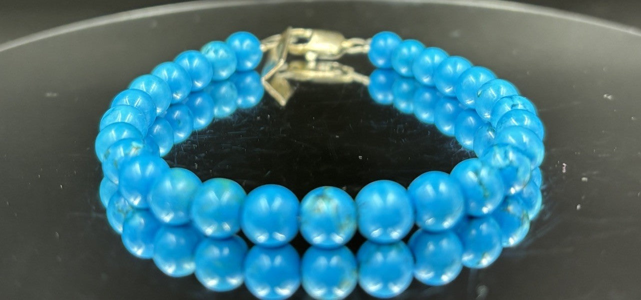 Protasis Athens Double Strand Turquoise Blue Bead Bracelet Signed Greek Jewelry