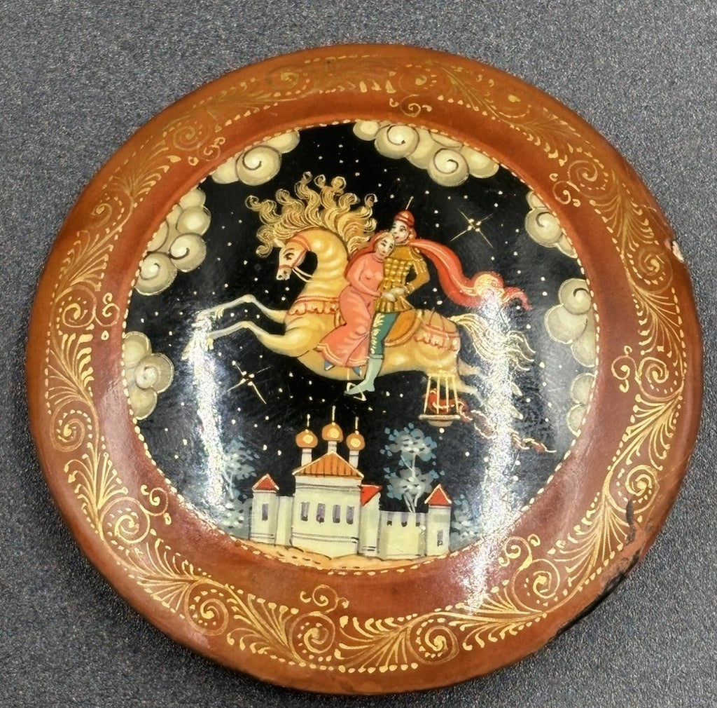 Russian Vintage Tradition Lacquer Hand Painted Brooch