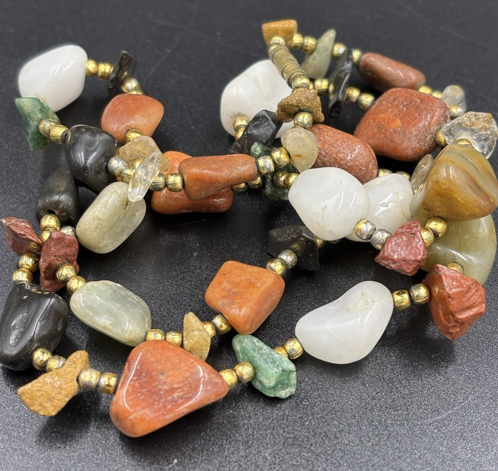 Vintage Gemstone Nugget Bead Necklace Quartz Jasper Agate Aventurine 70s Boho