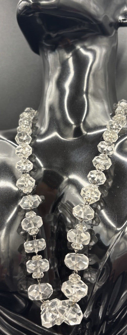Antique Rock Crystal Quartz Necklace Faceted Beads & Sterling Silver Art Deco