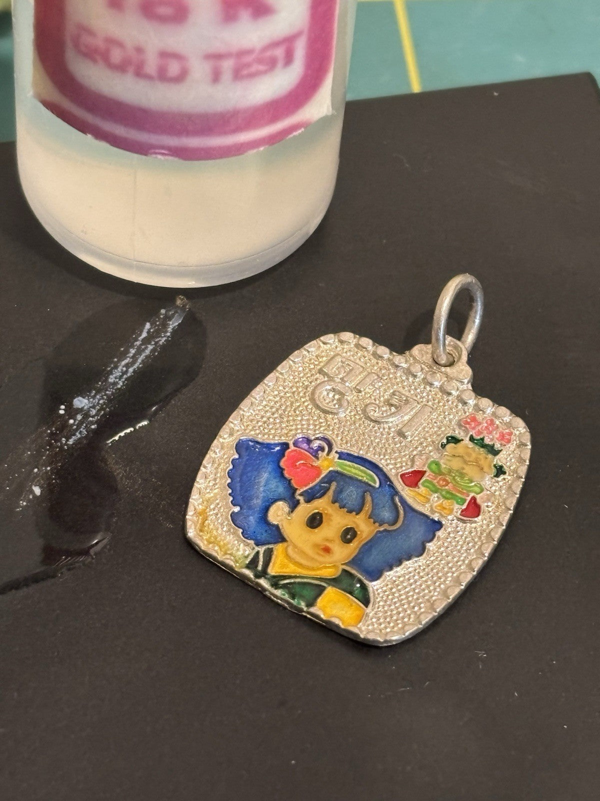 Vintage Asian 99 Silver Enamel Girl Pendant Thai Souvenir Charm