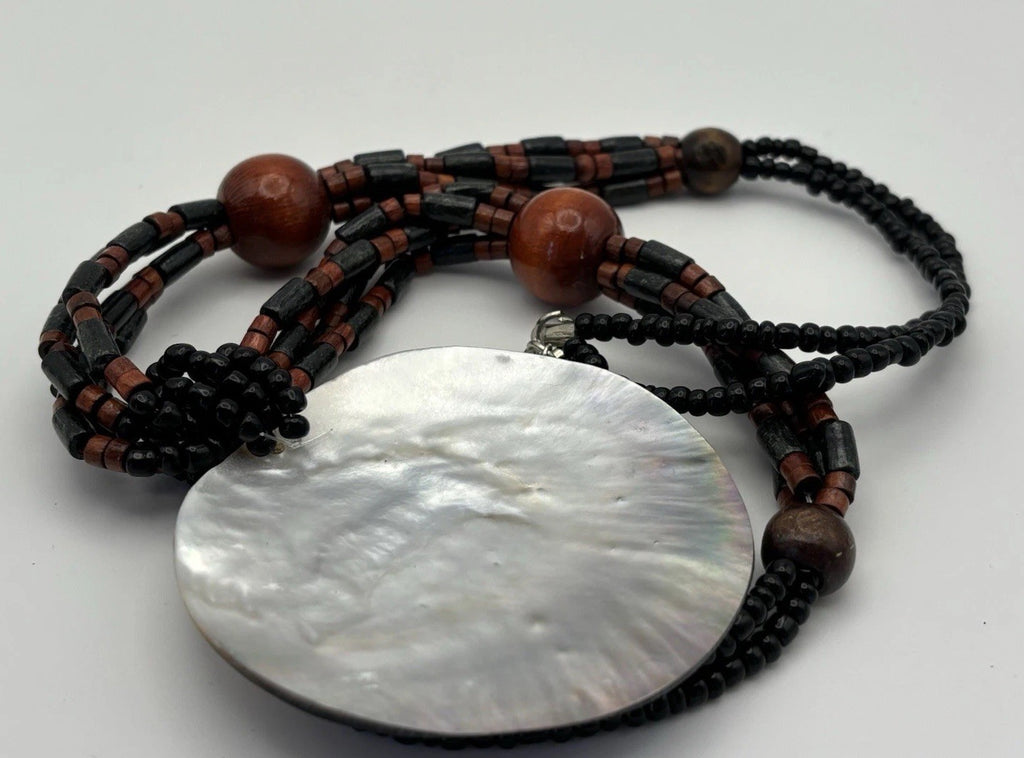 Tribal Skull Crossbones Shell Pendant Necklace Beaded Gothic Boho Jewelry
