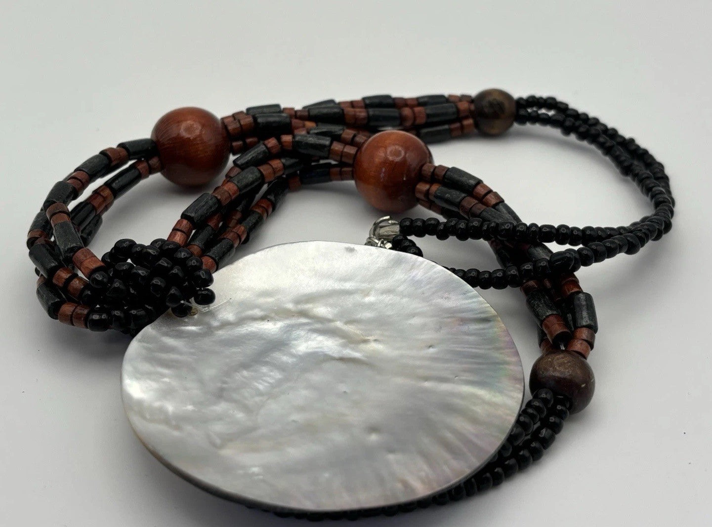 Tribal Skull Crossbones Shell Pendant Necklace Beaded Gothic Boho Jewelry
