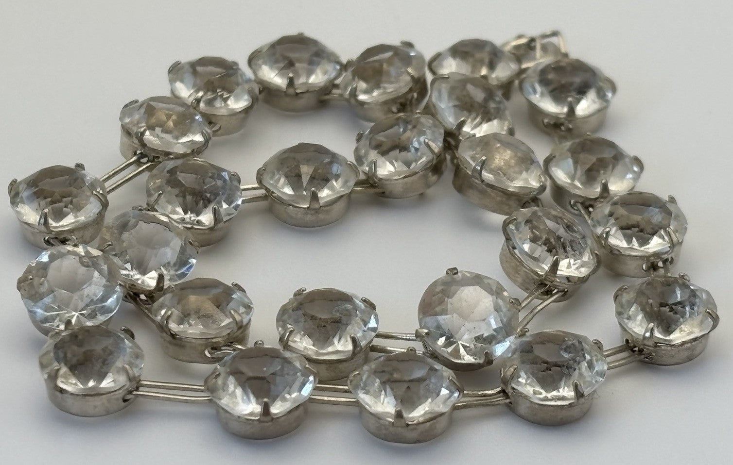 Antique Edwardian Sterling Silver Rock Crystal Rivière Necklace Czech 1910s