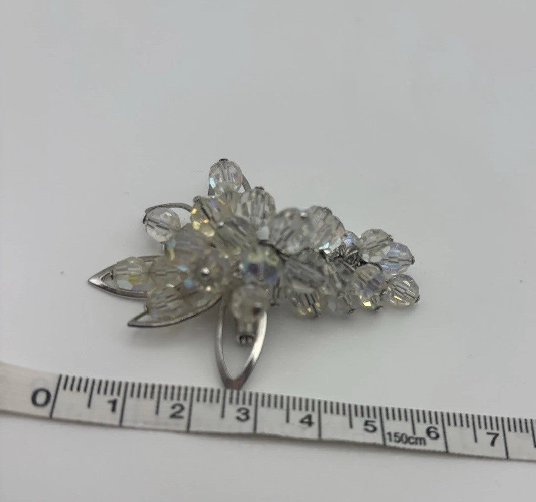 Vintage Aurora Borealis Crystal Parure Necklace Earrings Brooch Set 1950s