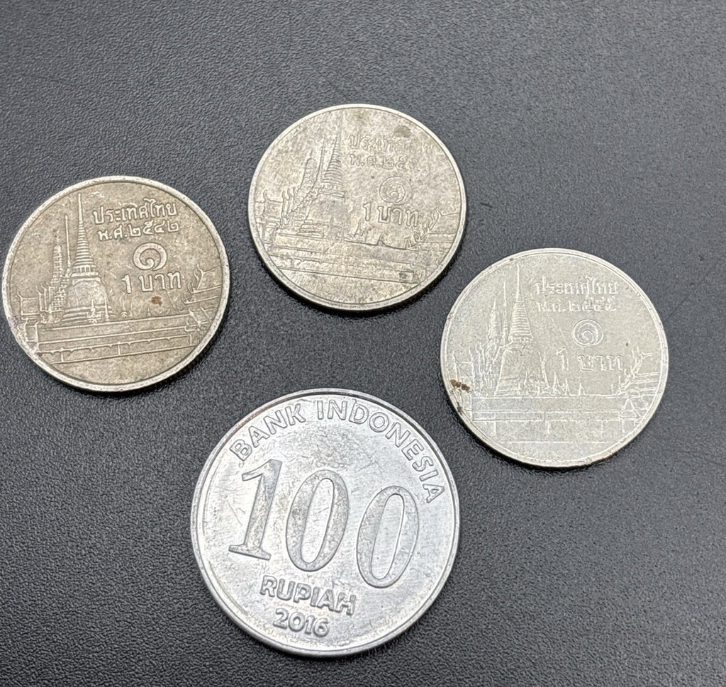 Thailand 1 Baht & Indonesia 100 Rupiah Mixed Asian World Coin Collection