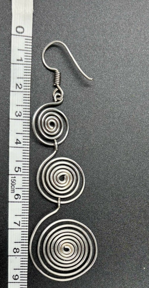 Stirling Silver Earrings Spiral Drop Dangling Long Earrings Vtg