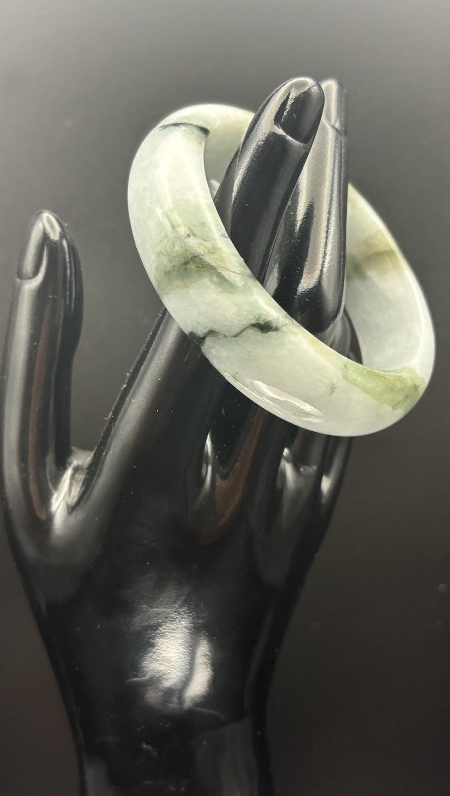 Natural Burmese Jadeite Jade Bangle Moss In Snow Heavy Carved Vintage Bracelet