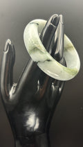 Natural Burmese Jadeite Jade Bangle Moss In Snow Heavy Carved Vintage Bracelet