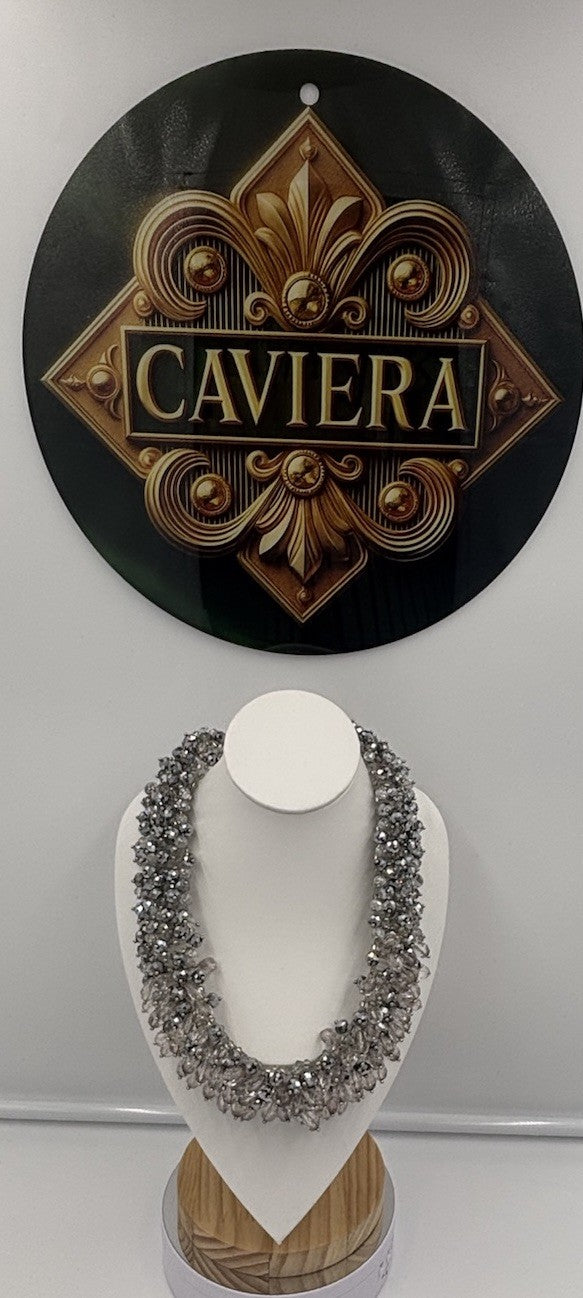 Aldo Silver Tone Statement Cluster Necklace Sparkly Glass Beads
