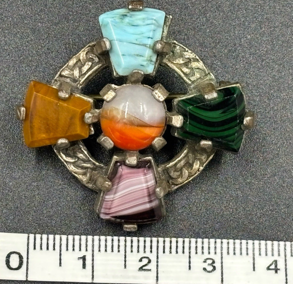 Vintage Miracle Celtic Scottish Stone Brooch Pin 1 1/4 inches.