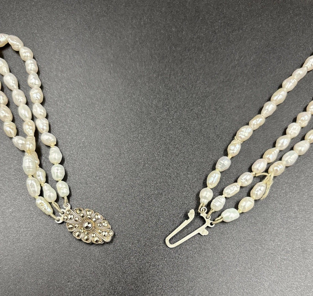 Vintage Baroque Pearl Necklace Bracelet Set 3 Strand Sterling Clasp