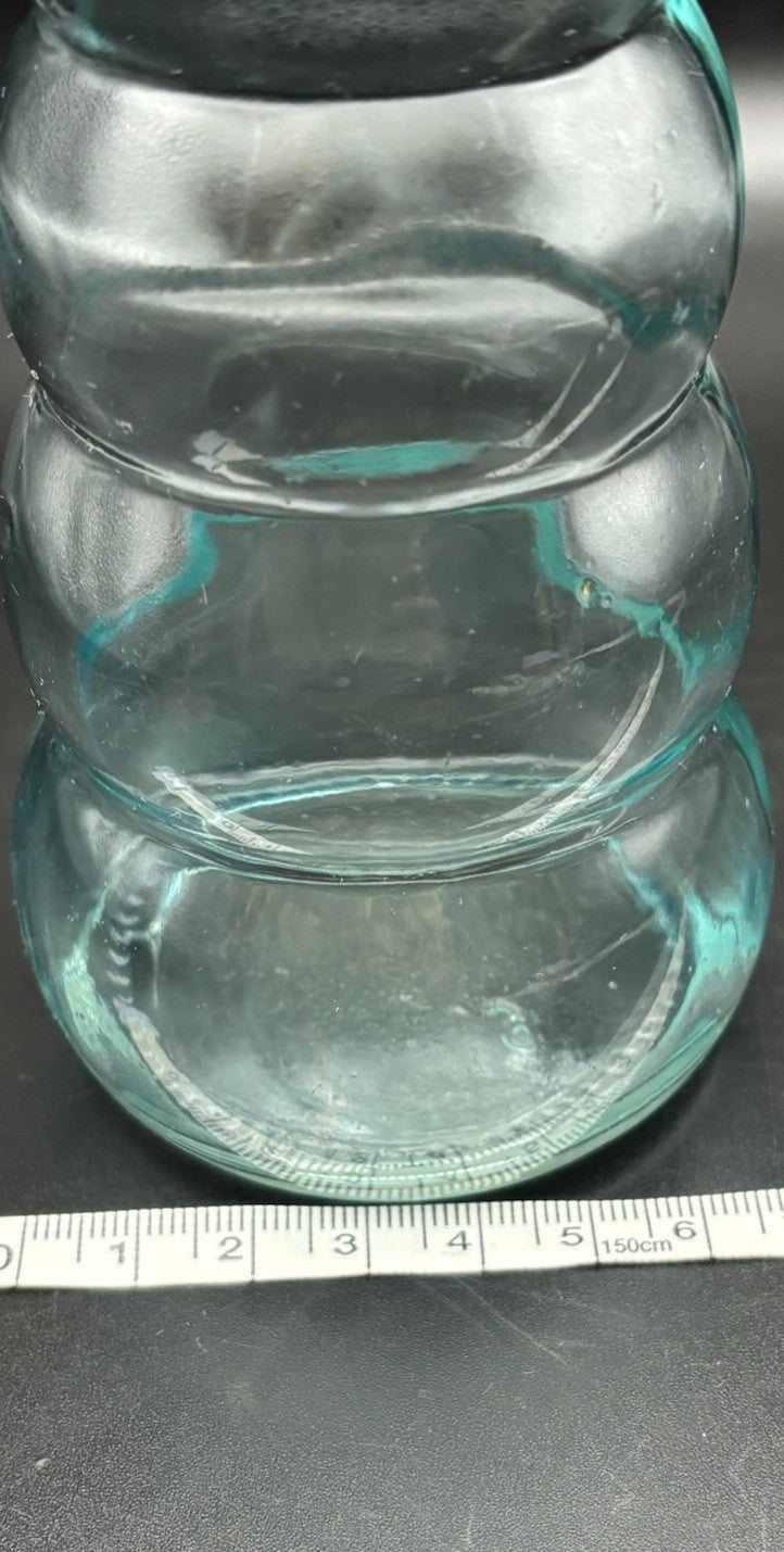 Vintage Aqua Blown Glass Bubble Vase Knopped Mid Century 22cm