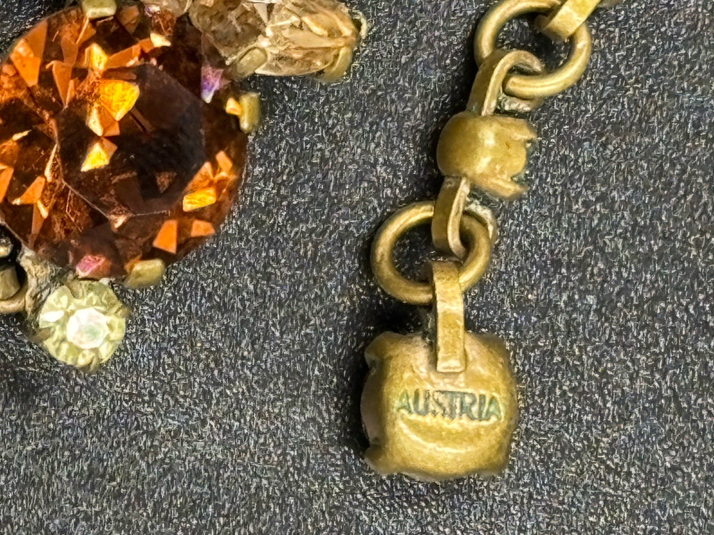 Rare Signed Austria Crystal Choker Necklace Amber Champagne Green Vintage