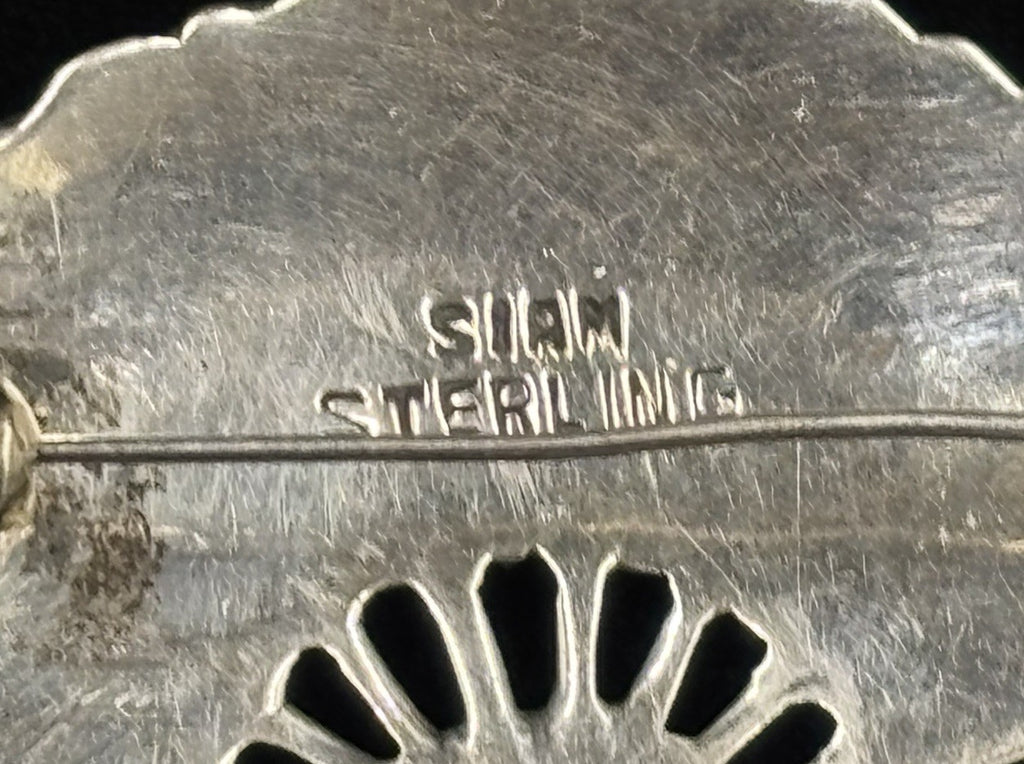 Vintage Siam Sterling Silver Fan Brooch Thai Dancer Motif 1940s -1950s
