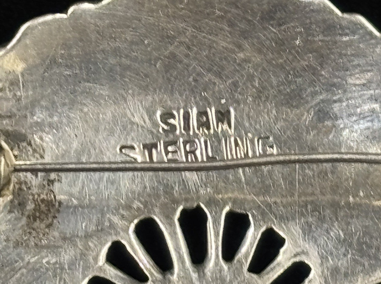 Vintage Siam Sterling Silver Fan Brooch Thai Dancer Motif 1940s -1950s