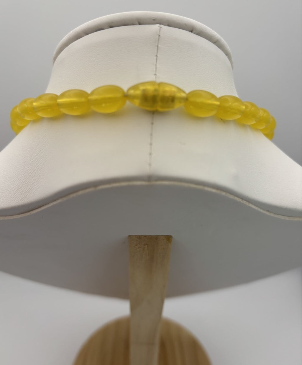 Vintage Lemon Yellow Lucite Bead Necklace Graduated Oval Mid Century