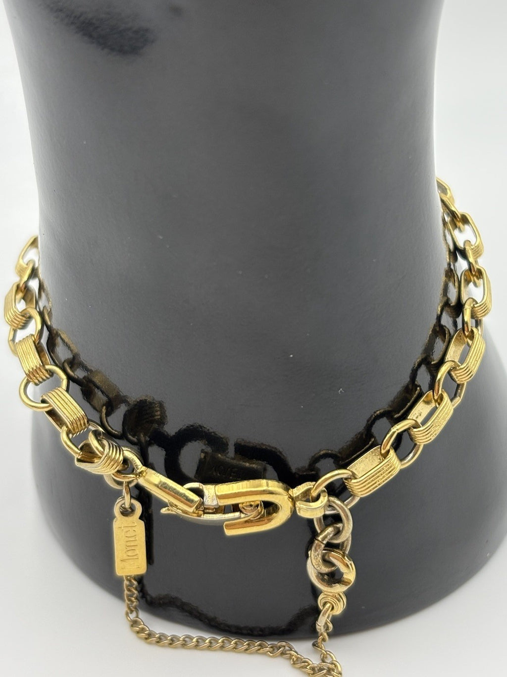 Vintage Monet Gold Tone Textured Link Bracelet Safety Chain Designer Signed