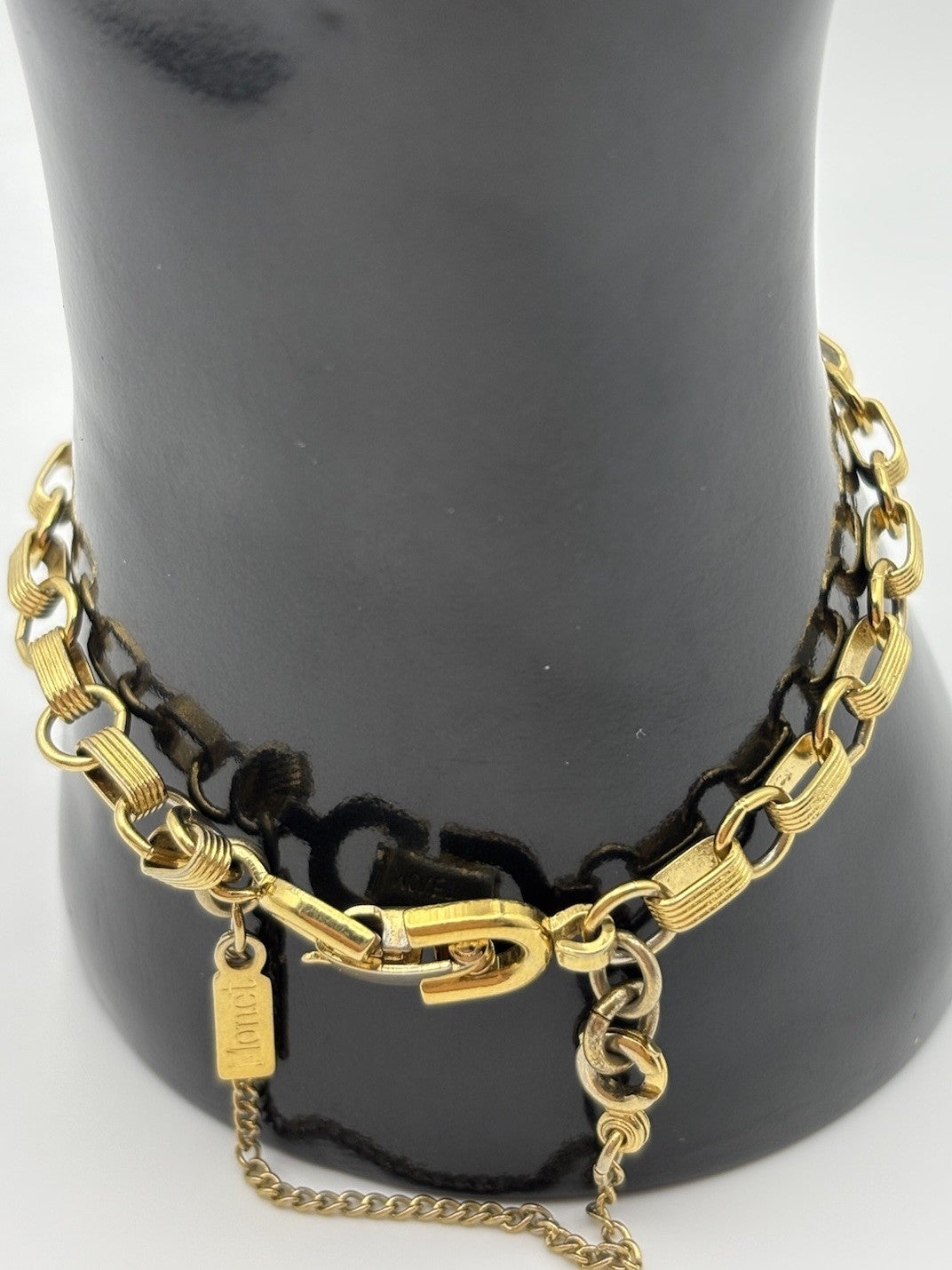 Vintage Monet Gold Tone Textured Link Bracelet Safety Chain Designer Signed