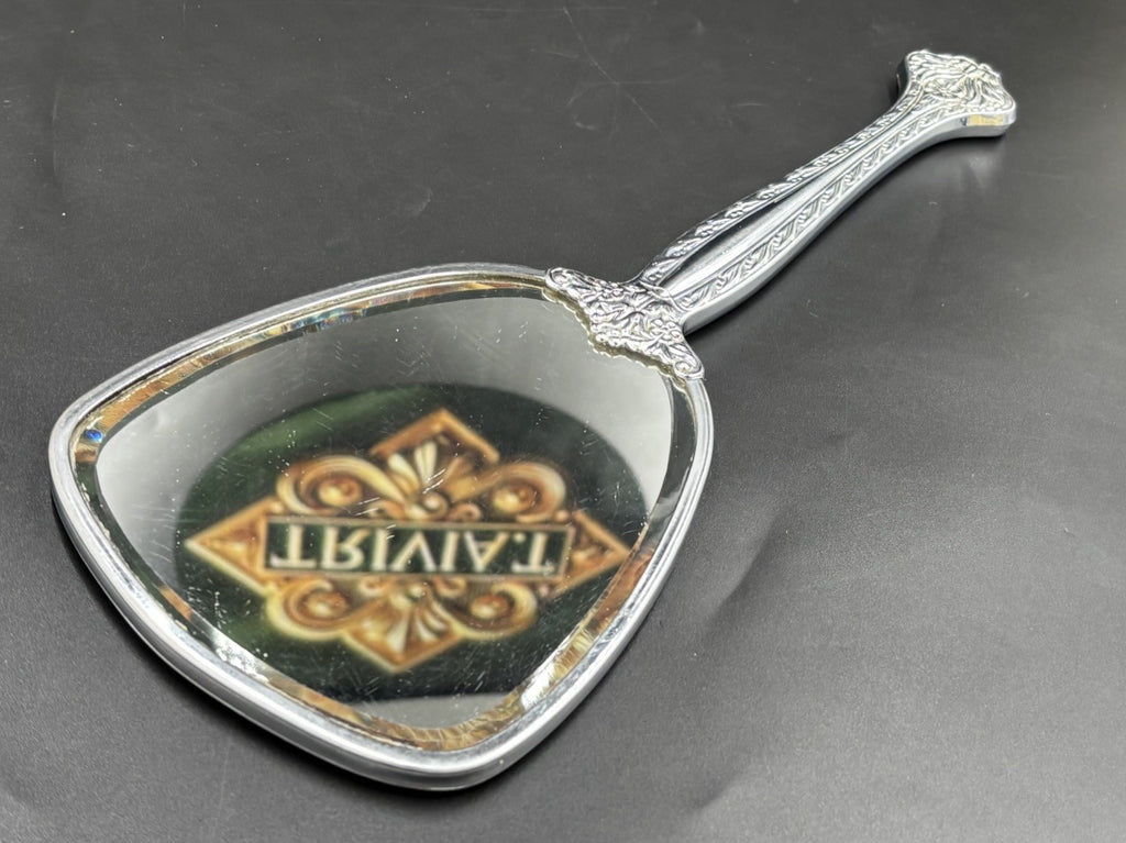 Vintage Vanity Brush & Hand Mirror Set Floral Silver Tone Mid Century