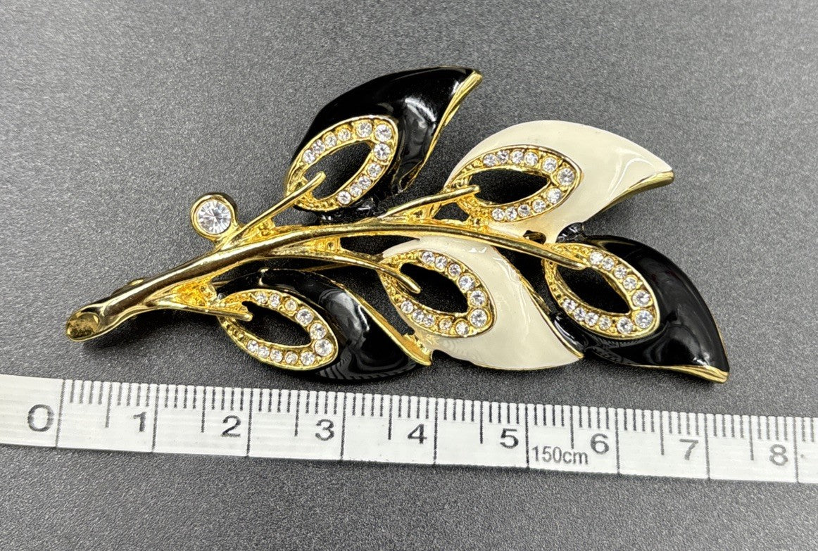 Vintage Enamel Classic Black & White Rhinestone’s Brooch 1990’s