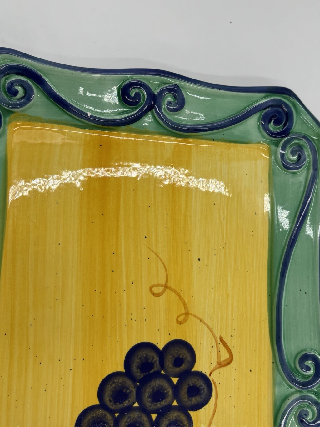 Hand Painted Ceramic Platter Grapes Scroll Border  40 cm Vintage