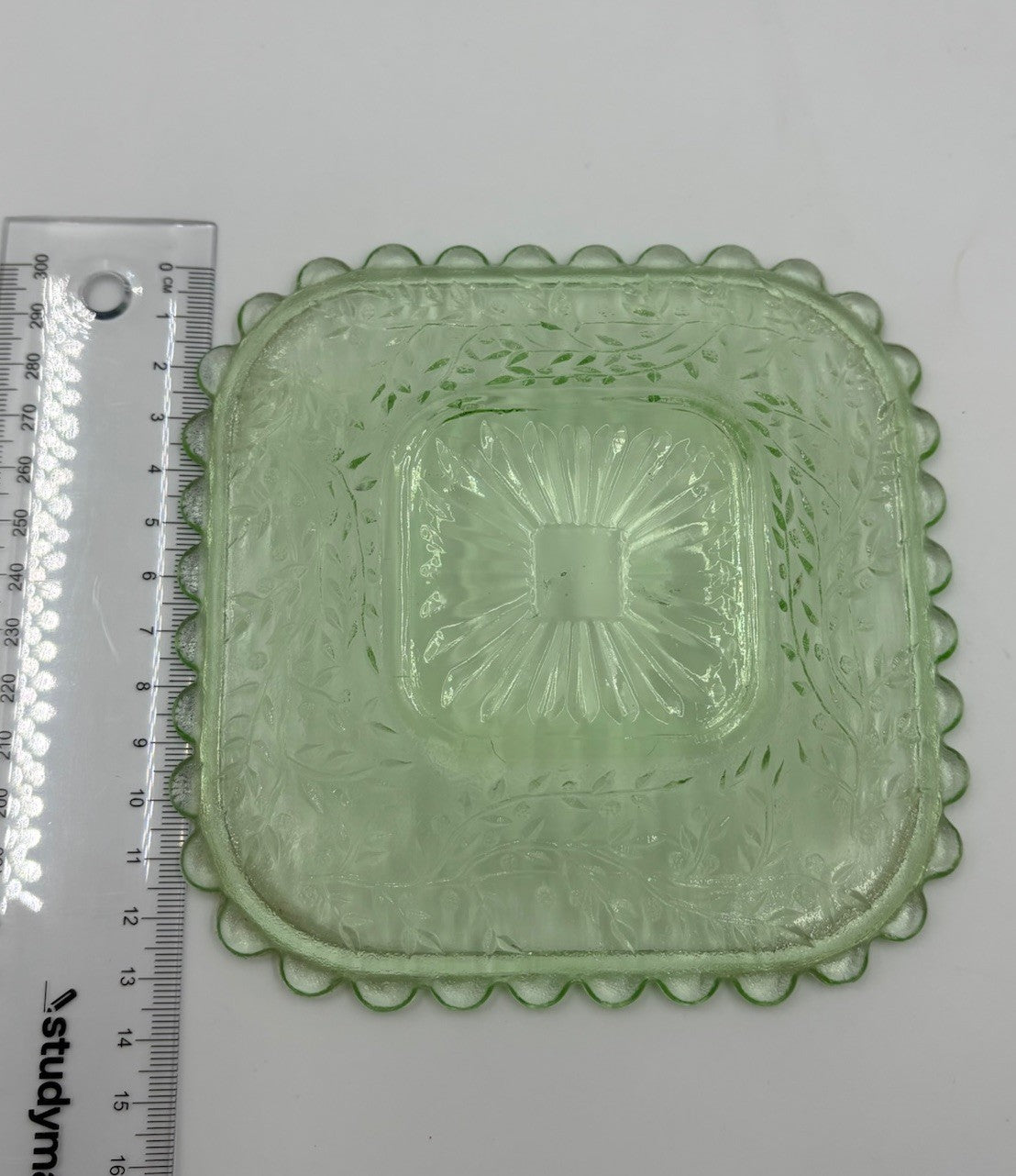 Vintage Uranium Glass Bowl UV Glow Dessert Plates Amber Depression Set