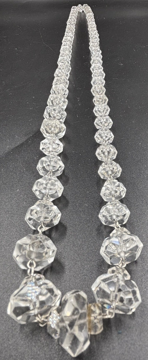 Antique 1920s Art Deco Rock Crystal Necklace Sterling Silver Faceted Beads