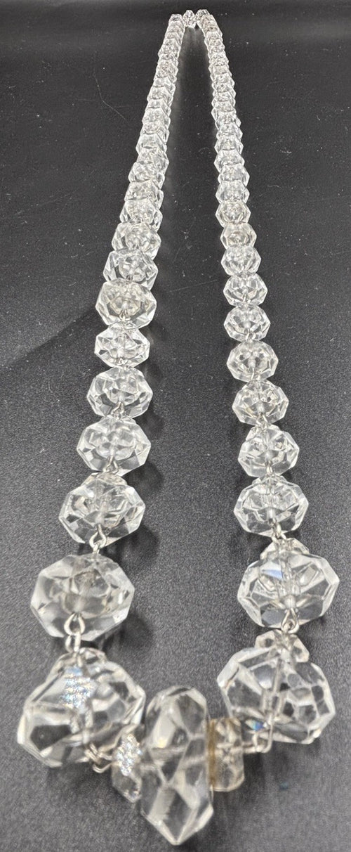Antique 1920s Art Deco Rock Crystal Necklace Sterling Silver Faceted Beads