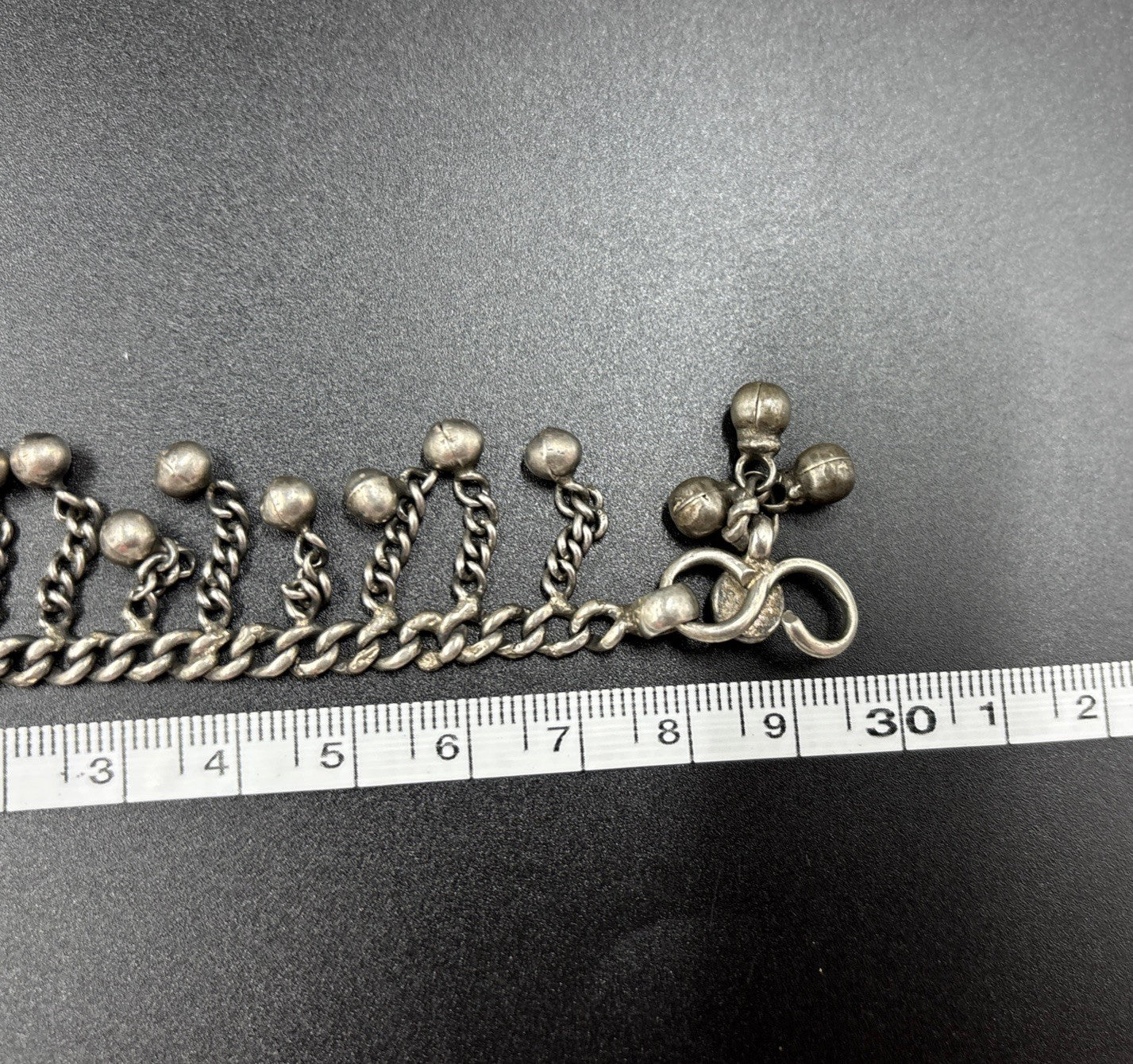 Vintage Sterling Silver Chain Anklet Choker Bells Charm Boho Tribal Jewelry
