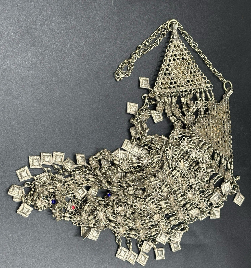 Vintage Ethnic Silver Kuchi Style Statement Bib Necklace