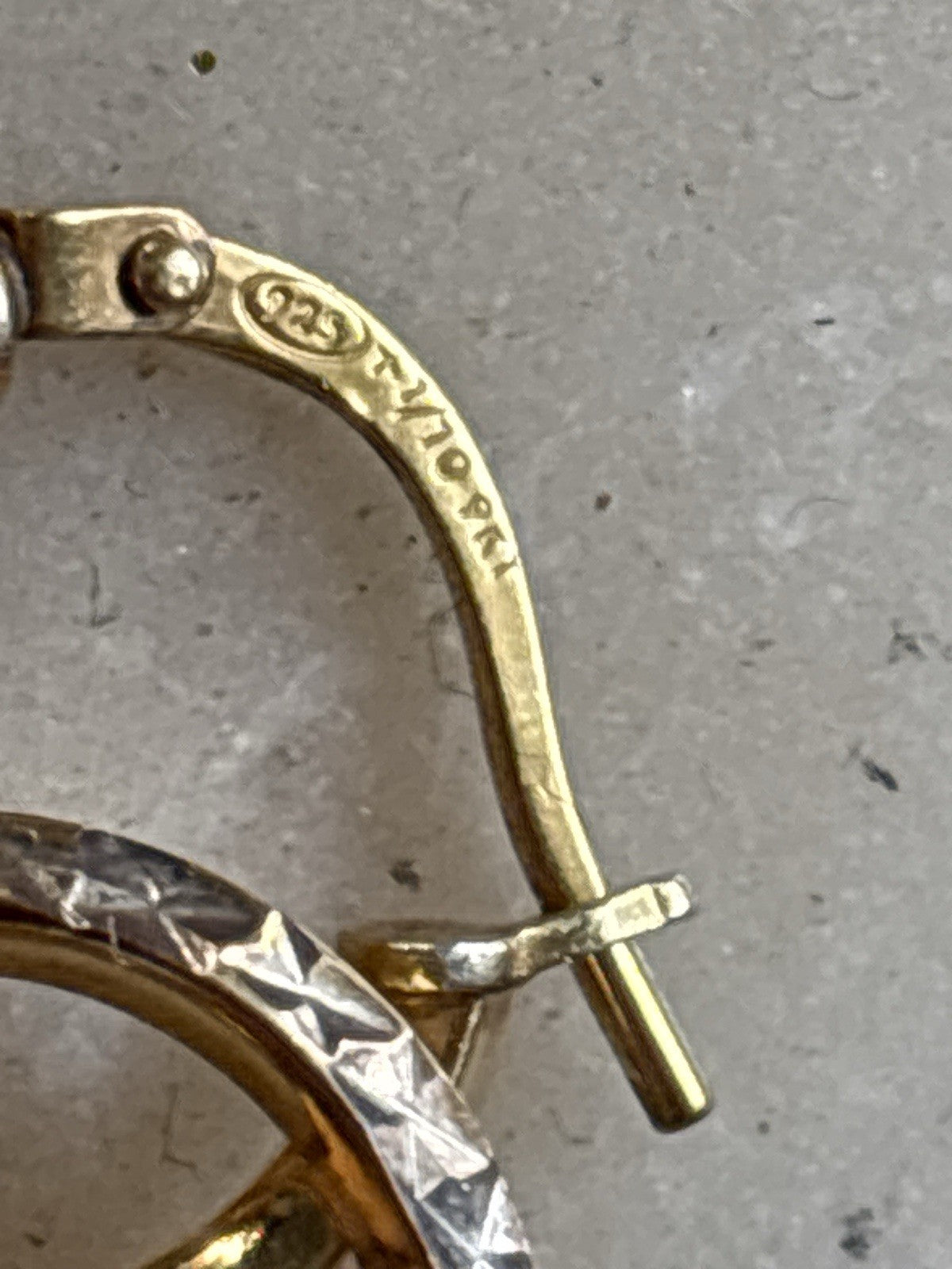 Vintage 9K Gold Filled on Sterling Silver Hoop Earrings Diamond Cut Pattern