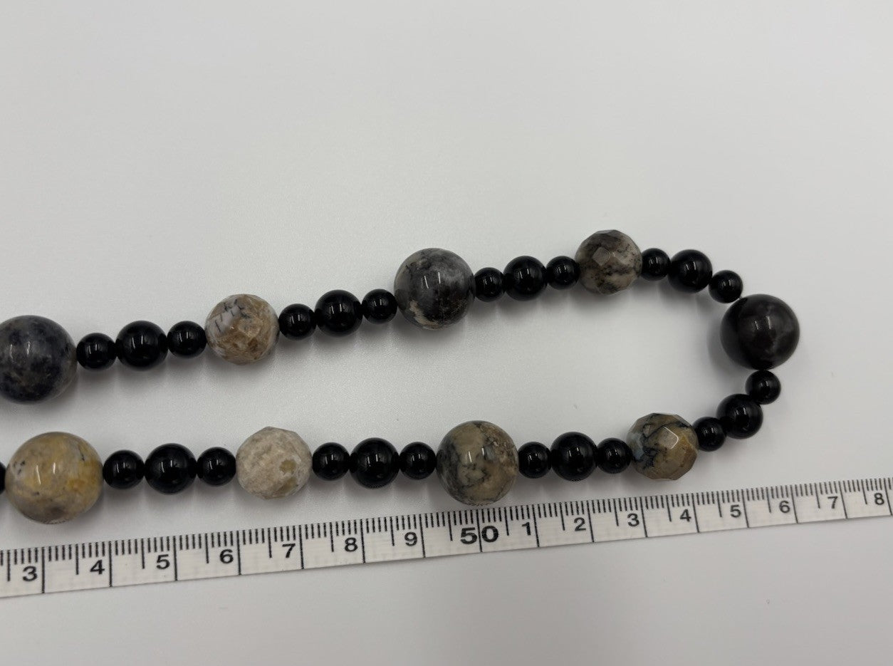 Vintage Picasso Jasper Gemstone Necklace Long Natural Stone With Black Beads