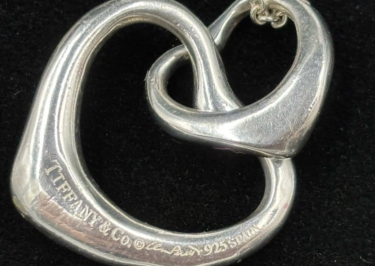Tiffany Elsa Peretti Sterling Silver Large Double Open Heart Pendant Necklace