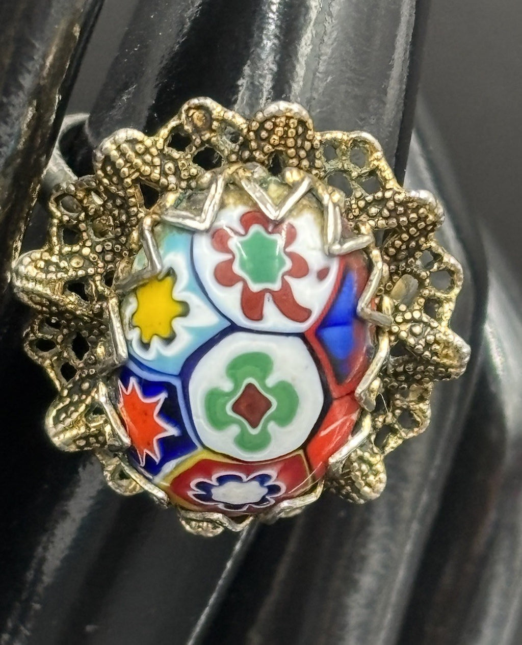 Vintage Murano Millefiori Glass Bracelet Set w/ Matching Ring Italian Mosaic