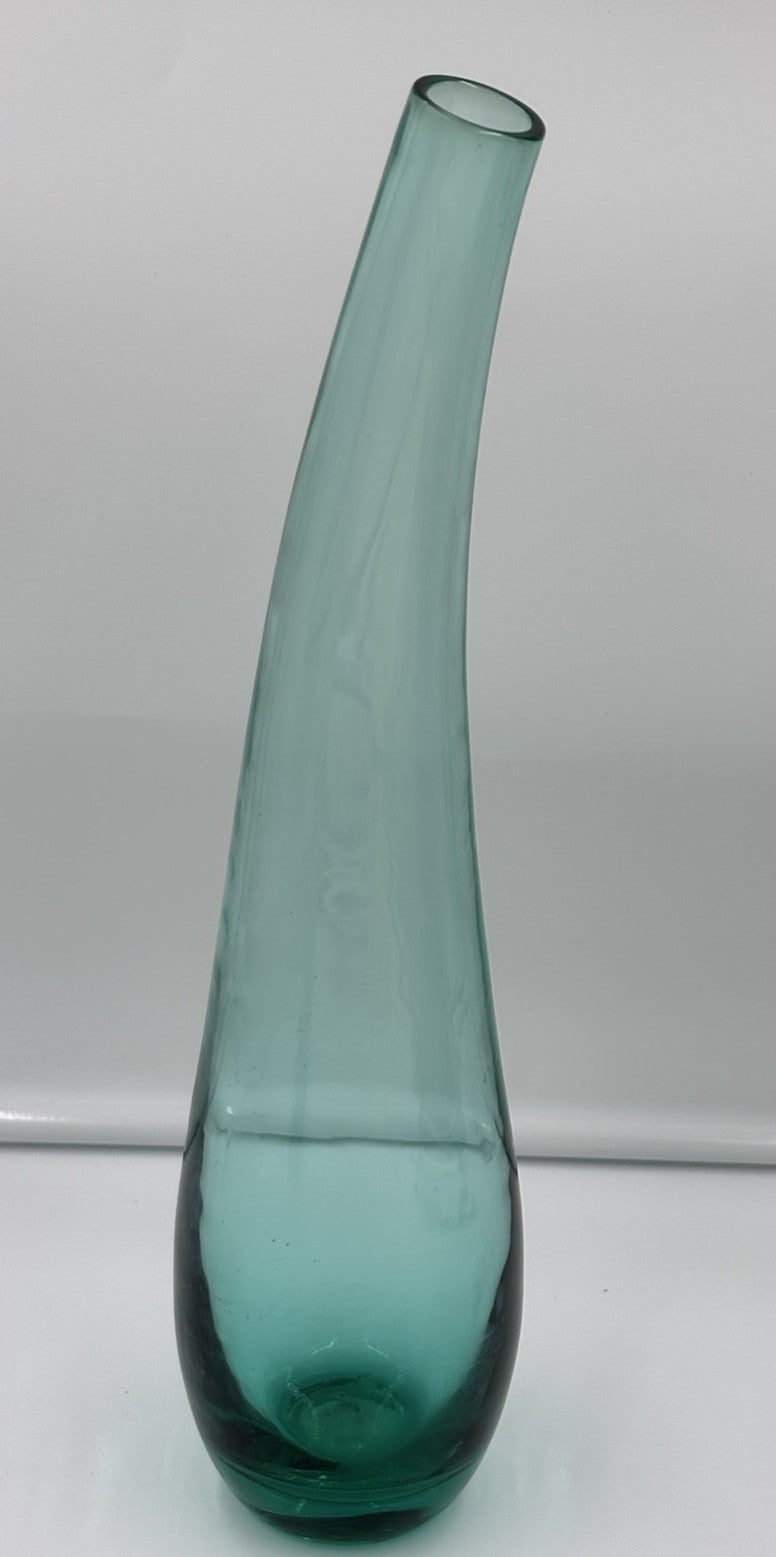 Mid Century Italian Empoli Art Glass Vase Aqua Teal Hand Blown *