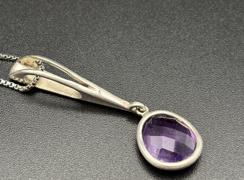 Genuine Amethyst Sterling Silver 925 Modernist Drop Pendant Necklace