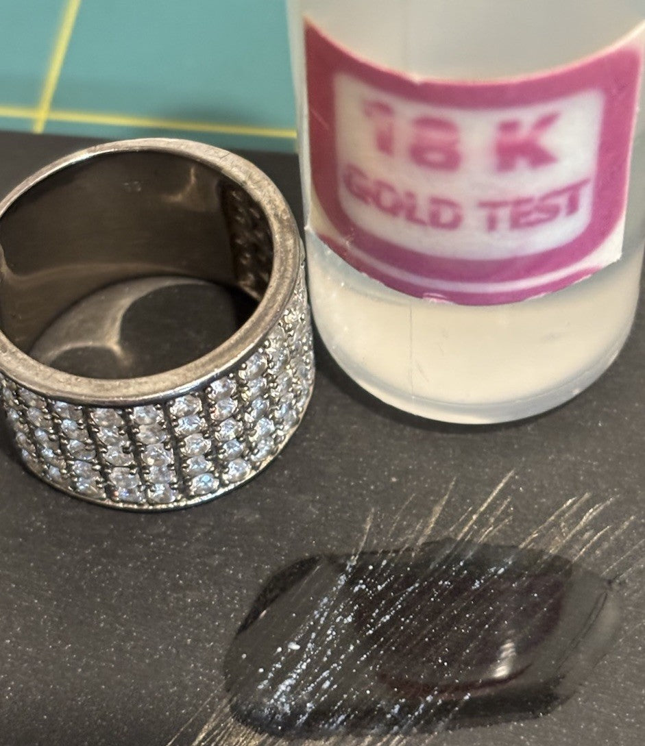 ESSE 925 Sterling Silver Pave CZ Mens Wide Band Statement Ring Size 10.5