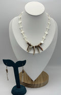 Vintage Tribal Shell Necklace Earrings Set Mother of Pearl Beads Boho Jewelry