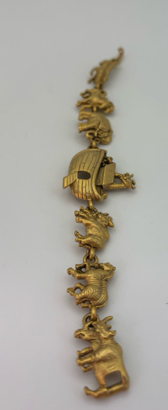 Vintage AJC Noah’s Ark Bracelet Gold Plated Two by Two Animal Jewelry