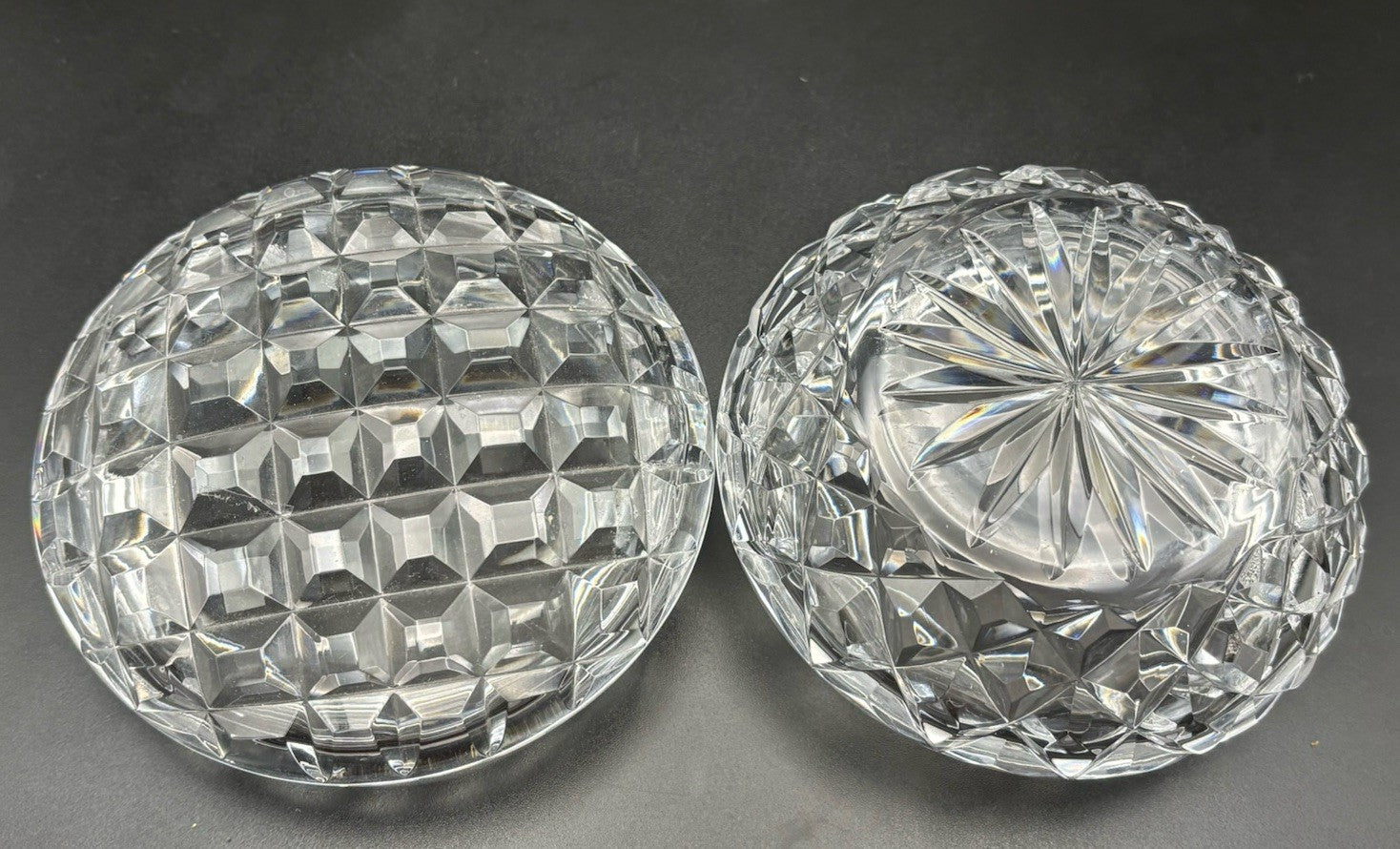 Vintage Heavy Cut Crystal Trinket Box Starburst Base Vanity Dresser Box