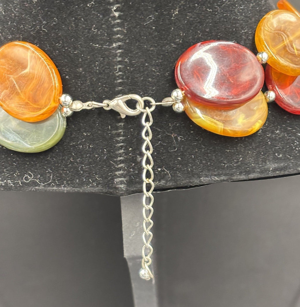 Vintage Chunky Marbled Resin Bead Necklace Green Amber Red Swirl Statement
