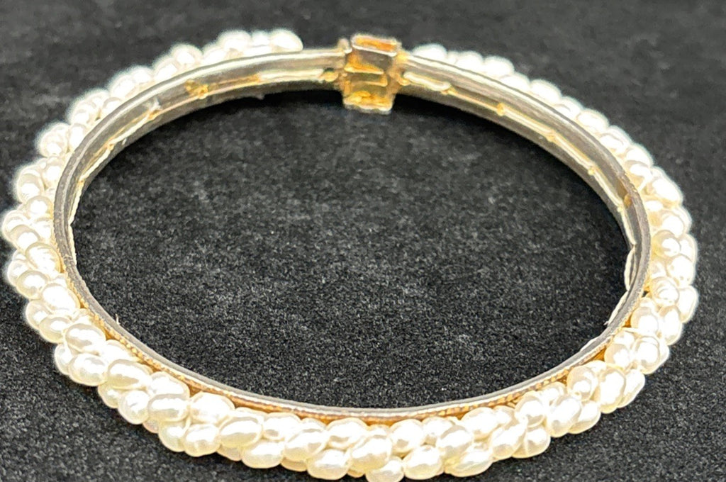 Vintage Genuine Ruby Bangle Bracelet Estate Jewelry Wrapped Genuine Rice Pearls