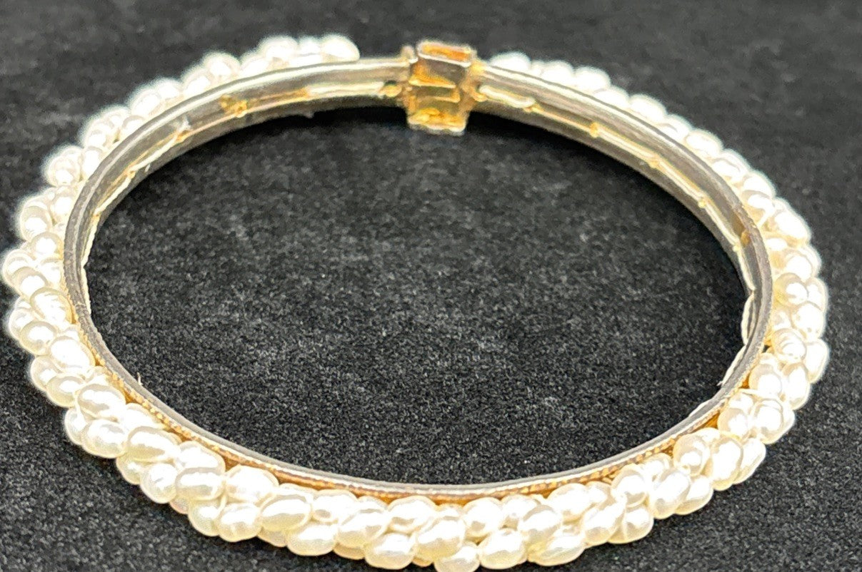 Vintage Genuine Ruby Bangle Bracelet Estate Jewelry Wrapped Genuine Rice Pearls